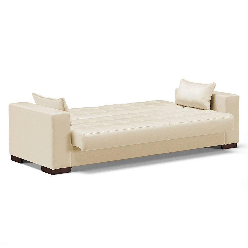 Miniatura Sofá Cama 02 Lugares Corino Bege De Pés Madeira