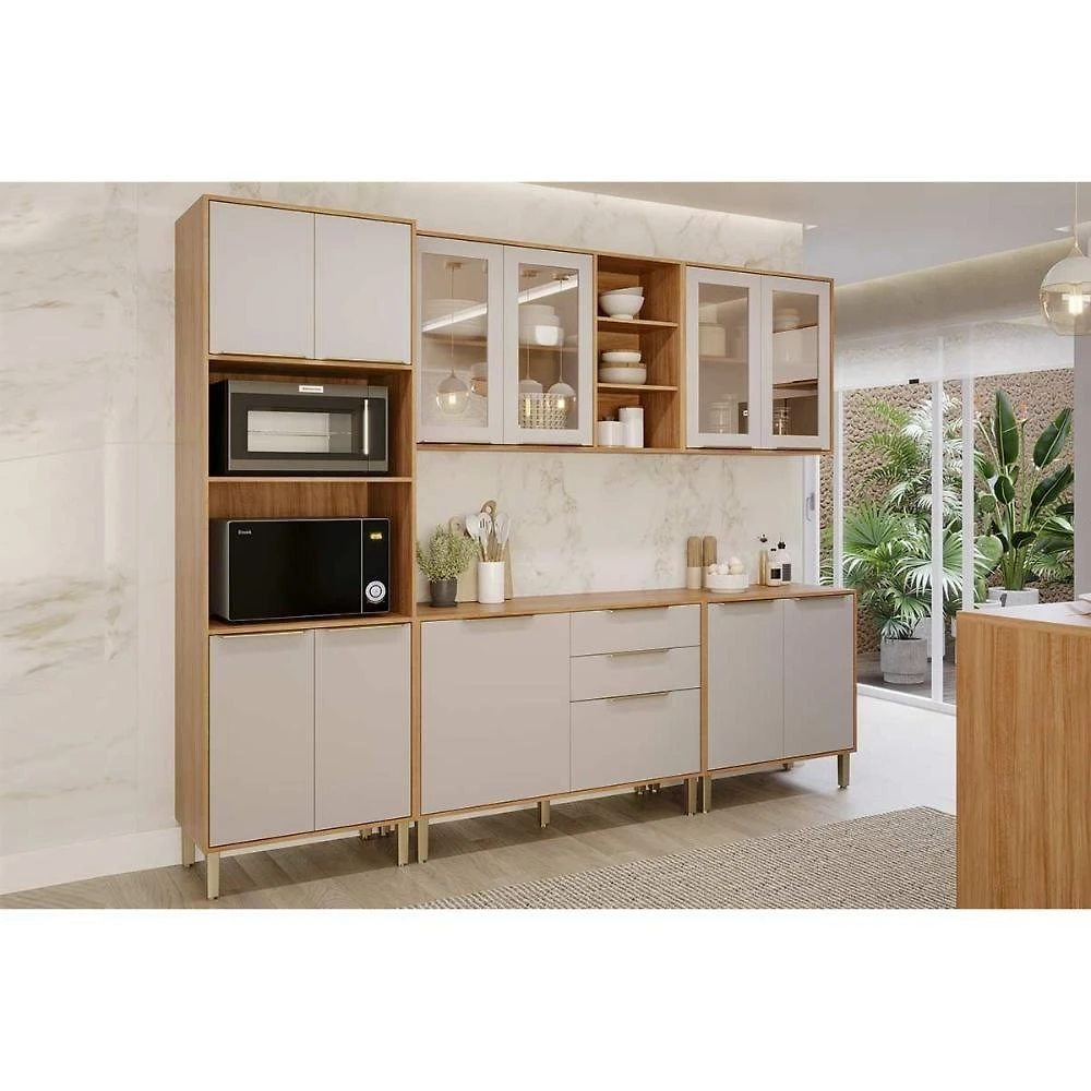 Kit Cozinha C5P161 4 Portas 2 Gavetas MDF 120CM Cinamomo e Off White MGM