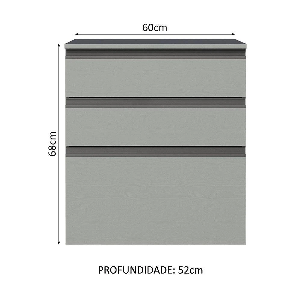 Balcão armário de cozinha 60 cm 3 gavetas suspenso cinza nice madesa