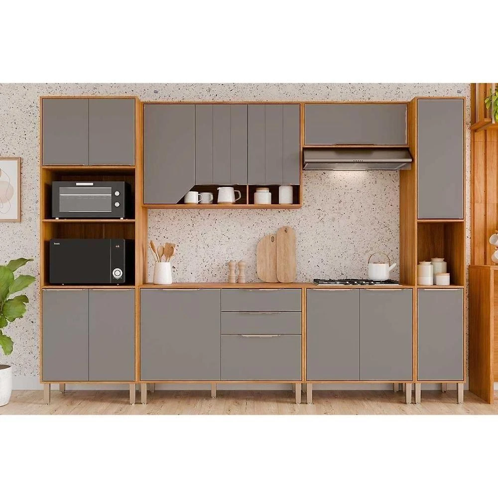 Cozinha Completa Celeste 11 Portas 2 Gavetas MDF 120CM Cinamomo-Platina MGM