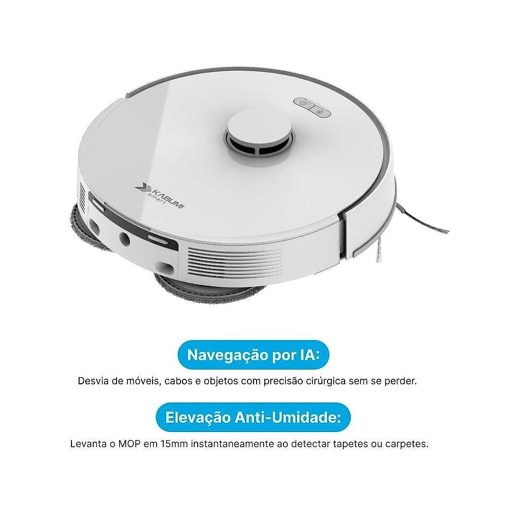 Robô Aspirador e passa pano KABUM! smart K4000, Base Autolimpante, MOP Duplo Extensível, IA, 20000Pa, 220V, Branco - KSAR400020BR