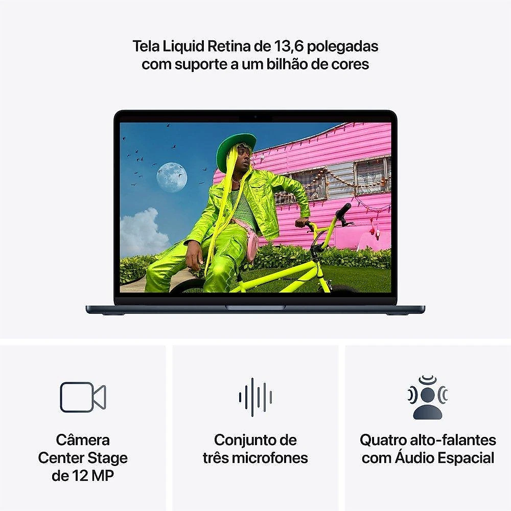 MacBook Air Apple 13" Chip M5, CPU de 10 Núcleos, GPU de 10 Núcleos, Neural Engine de 16 Núcleos, 1TB, Meia-Noite - MDHF4BZ/A