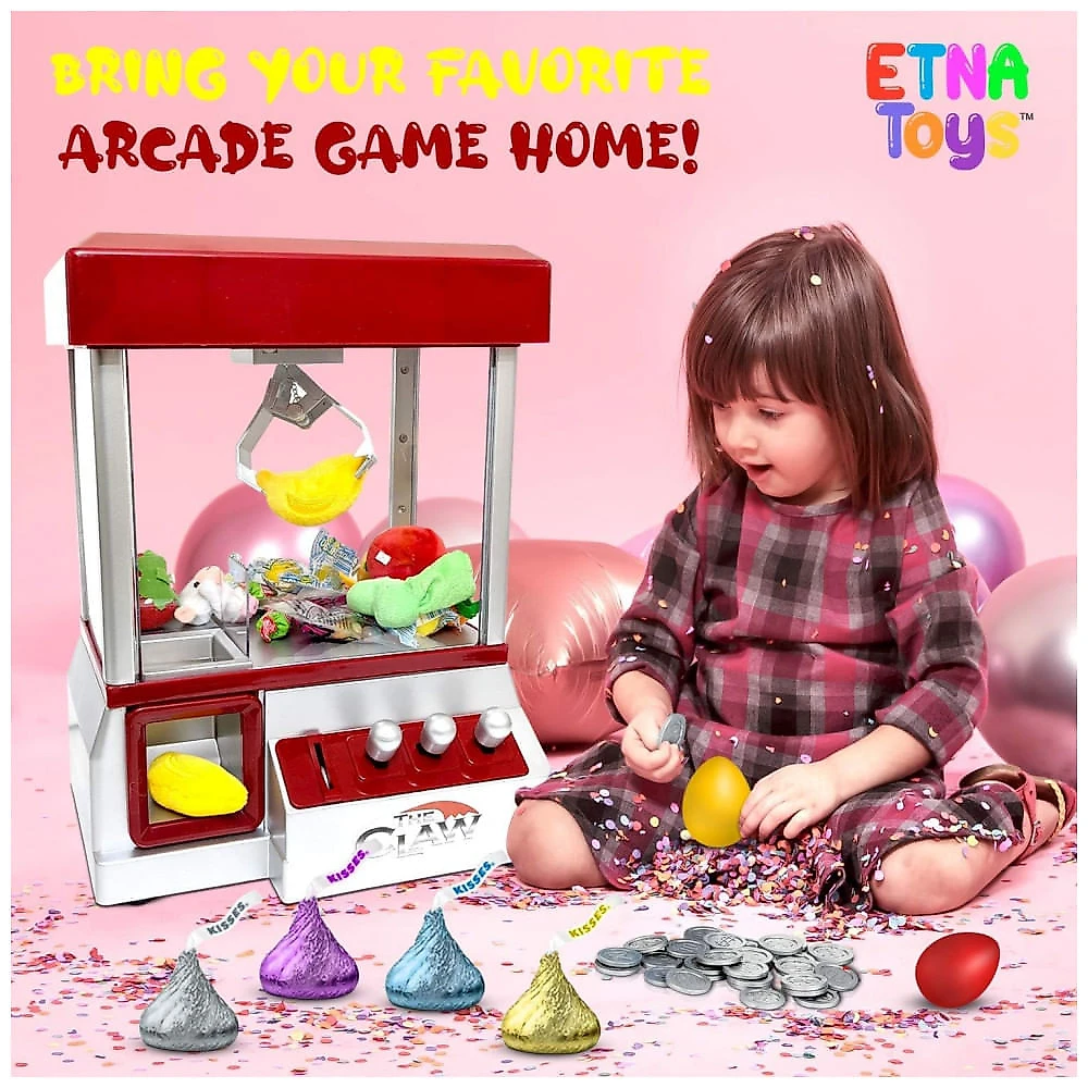 Máquina de Garra Etna Mini Arcade Eletrônica com Música, Luzes e Dispenser de Doces e Brinquedos
