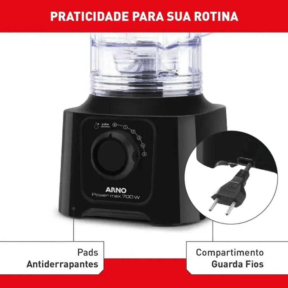 Liquidificador Arno Power Max Ln50 700W 3,1L 4 Velocidades Preto 110V