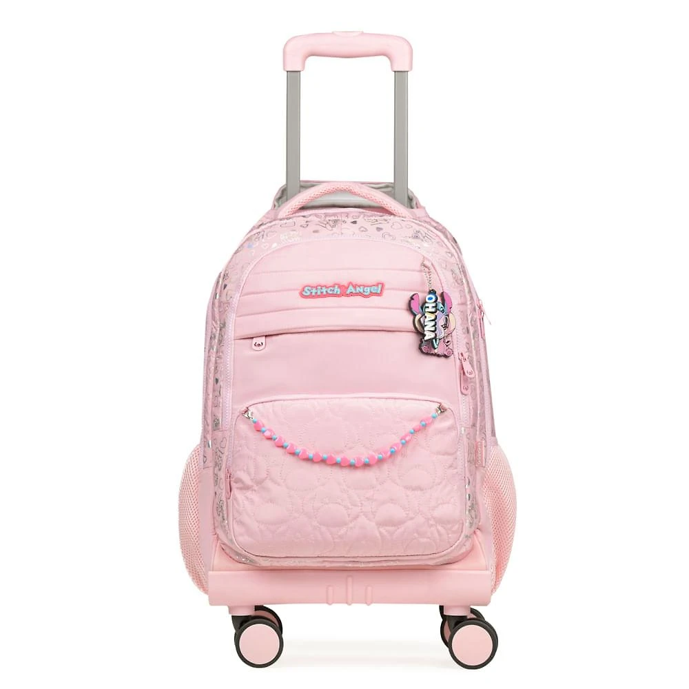 Mochila de 4 Rodinhas Feminina Stitch & Angel Rosa Claro