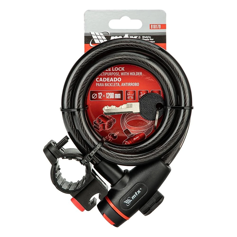 Trava cabo de aço cadeado e chave 12x1200mm mtx 918179 com suporte