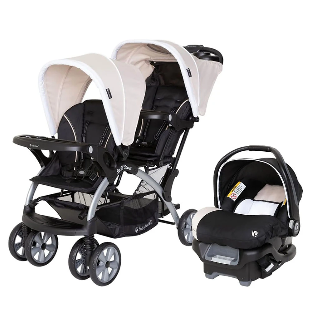 Carrinho de Bebê Travel System Duplo com Encosto Ajustável e Arnês de Segurança de 5 Pontos, Baby Trend Sit N, Cáqui