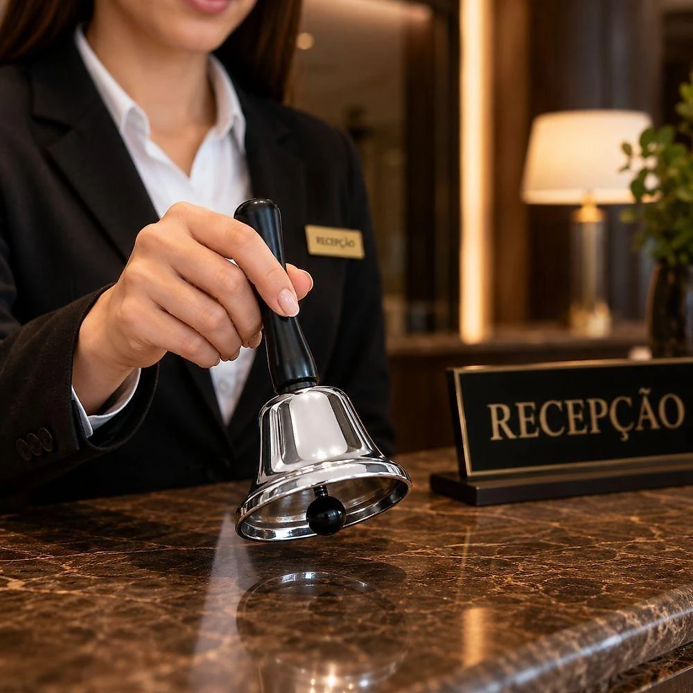 Sino de Mesa para Recepção Portátil Atendimento Hotel Restaurante Base Preta Metal Yeet