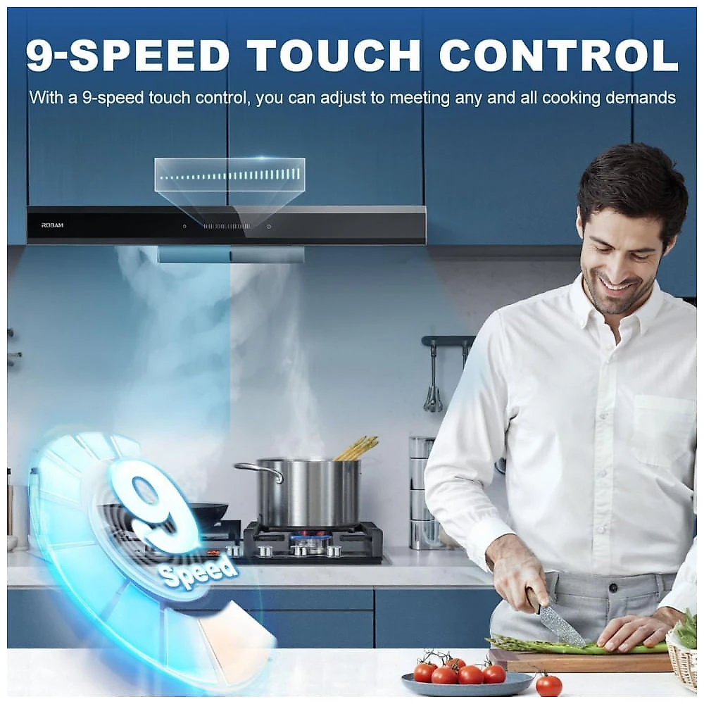 Coifa Robam Cleanair Series Inox e Vidro, 1870 m³/h, 9 Velocidades, Touch, Conversível, 120V