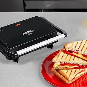Grill Elétrico Arno Compact Uno GPTO Grelha Antiaderente Trava Lateral Preto 110V
