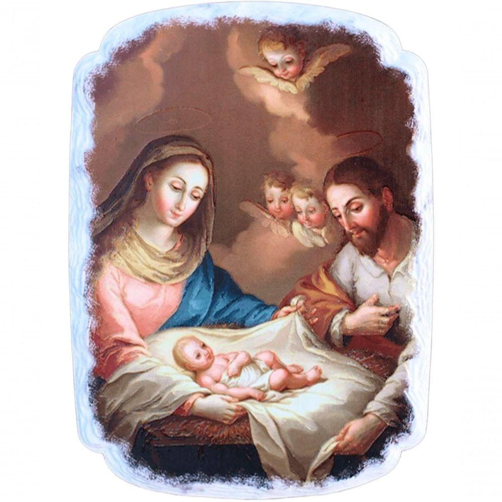 Quadro De Mesa Colecionável Natal Sagrada Família De 14x20cm