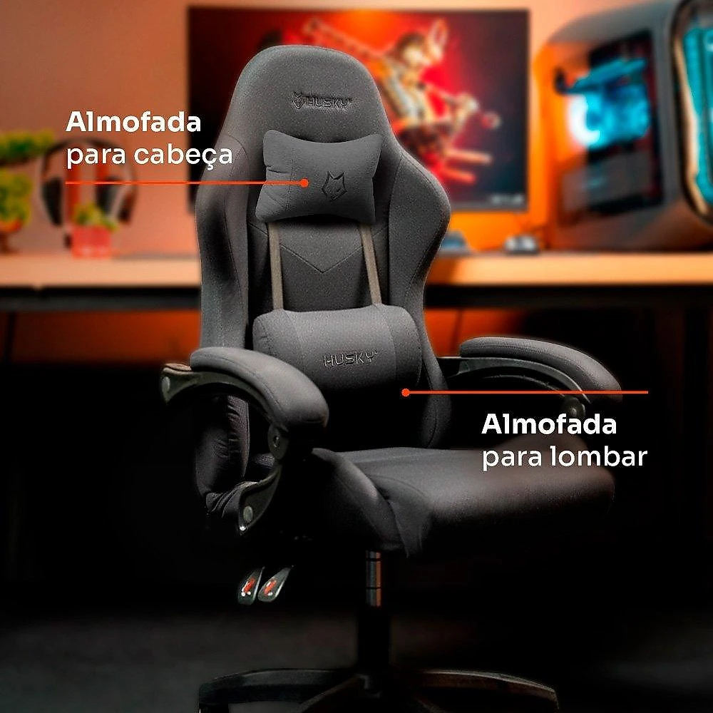 Cadeira Gamer Husky Storm 100, Até 120kg, Almofadas, Reclinável 135º, Tecido, Preta - HCG100PTT