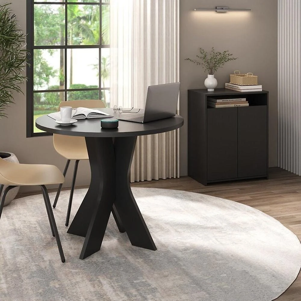 Kit 2 Peças com Mesa Redonda para Home Office ou Reuniões e Balcão Multiuso com Nicho