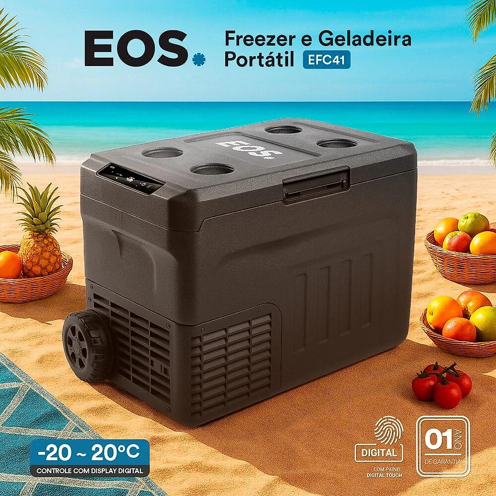 Freezer e Geladeira Portátil EOS 38 Litros Dupla Ação Quadrivolt Preto EFC41 110V/220V/12V/24V