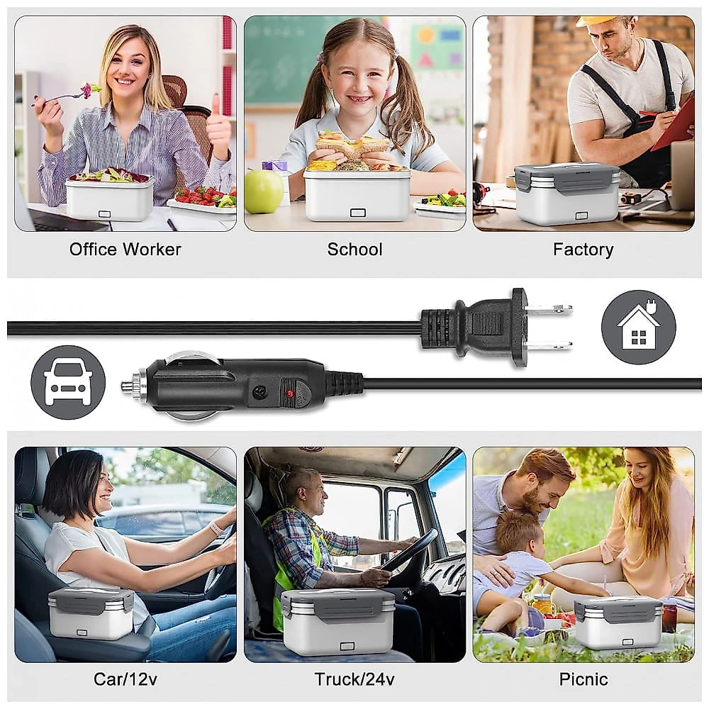 Marmita Elétrica Portátil 1,8L com Recipiente de Aço Inoxidável, 12V bivolt 100W, Herrfilk, Cinza