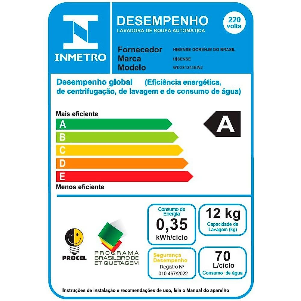 Lava e Seca Hisense 12/8Kg WD3S Inverter com Wi-Fi, Preta - 220 Volts