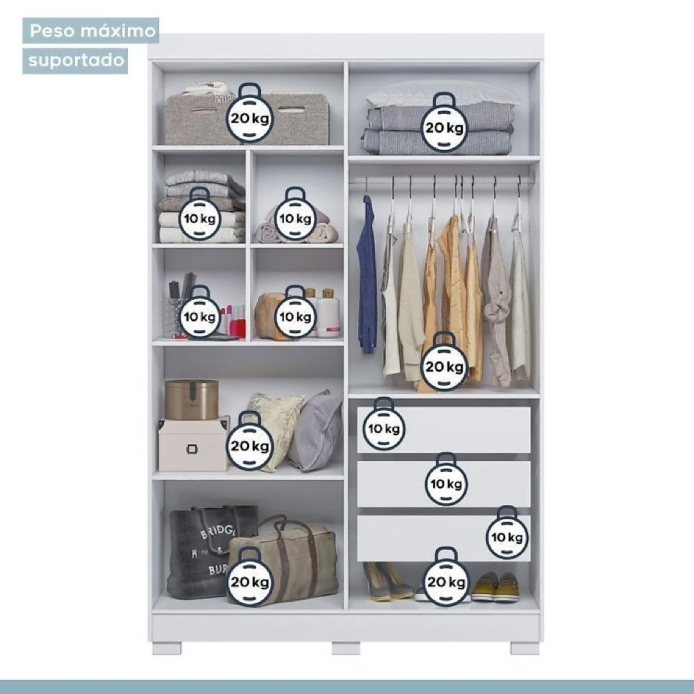 Quarto Infantil/juvenil com Beliche Vegas e Guarda Roupa 4 Portas 3 Gavetas Flórida 100% Mdf  Branco