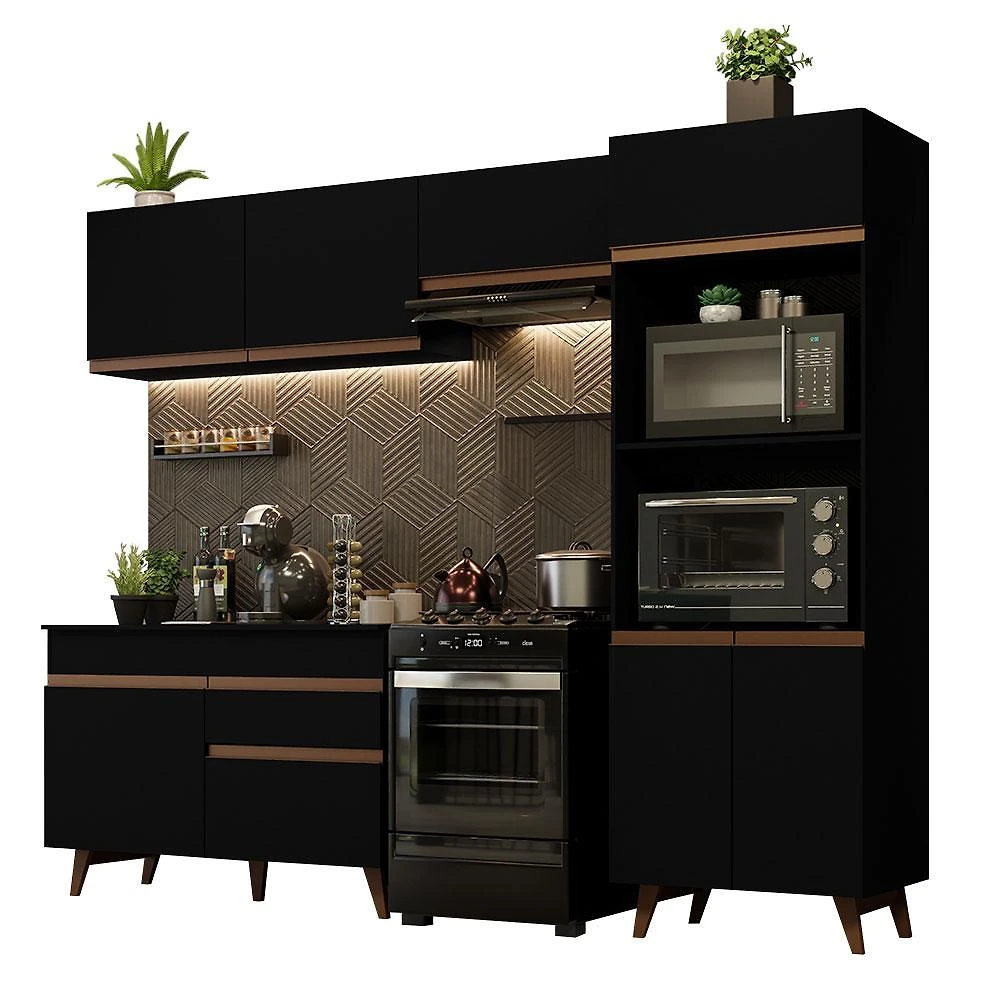 Armário de cozinha completa 260cm preto reims madesa 09