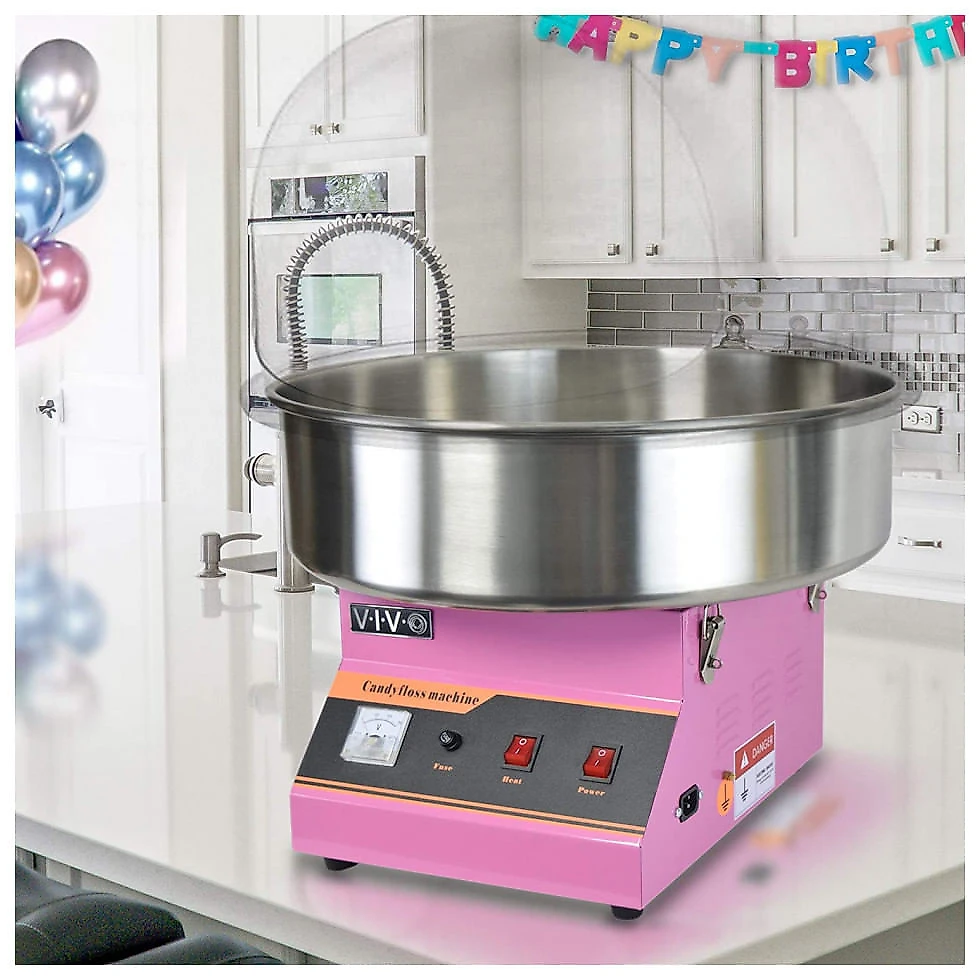 VIVO CANDY KIT 1 Máquina de Algodão Doce Elétrica com Tigela de Aço Inoxidável, 110V, 1000W, Rosa