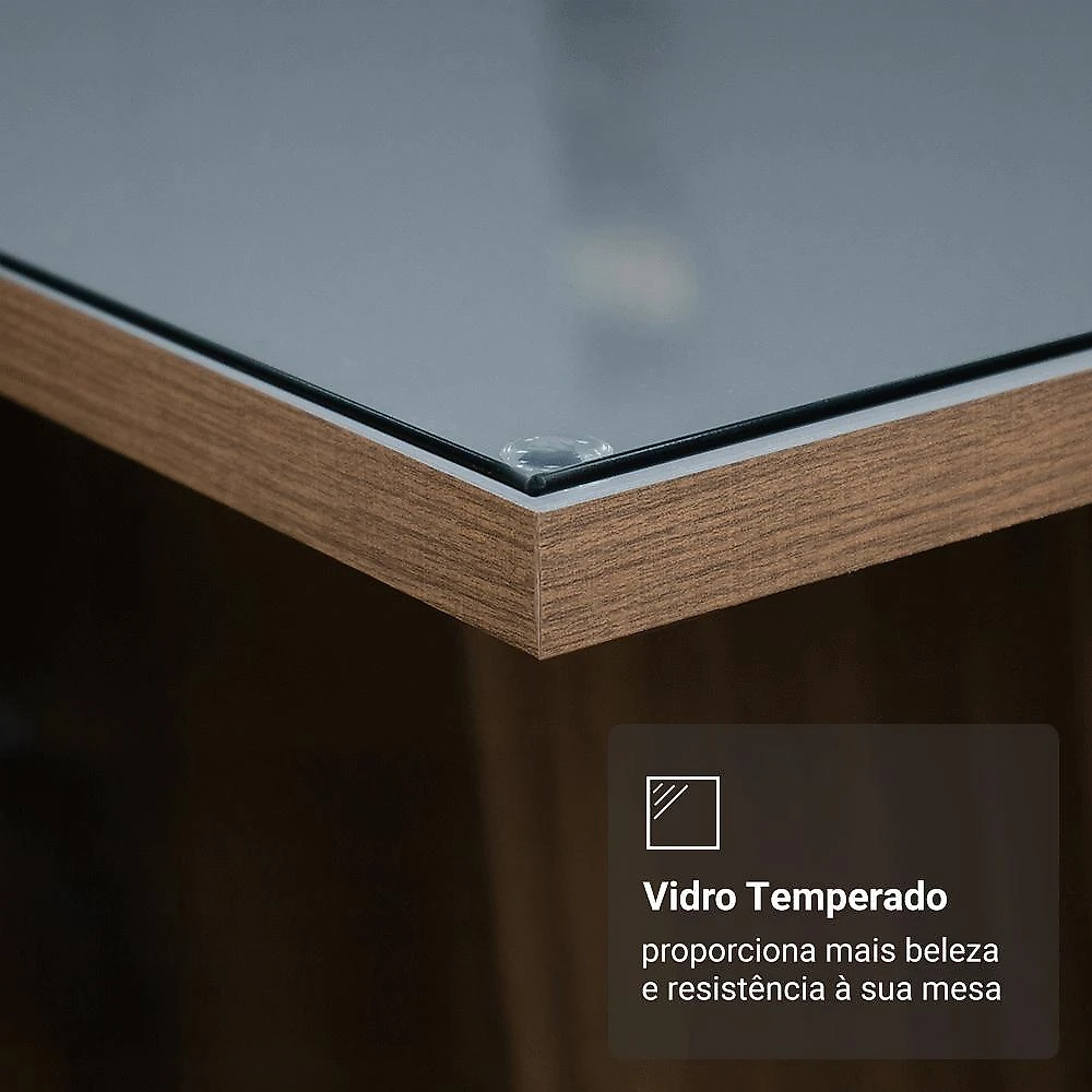 Conjunto sala de jantar mesa tampo de vidro 4 cadeiras rustic/cinza/silver porto madesa