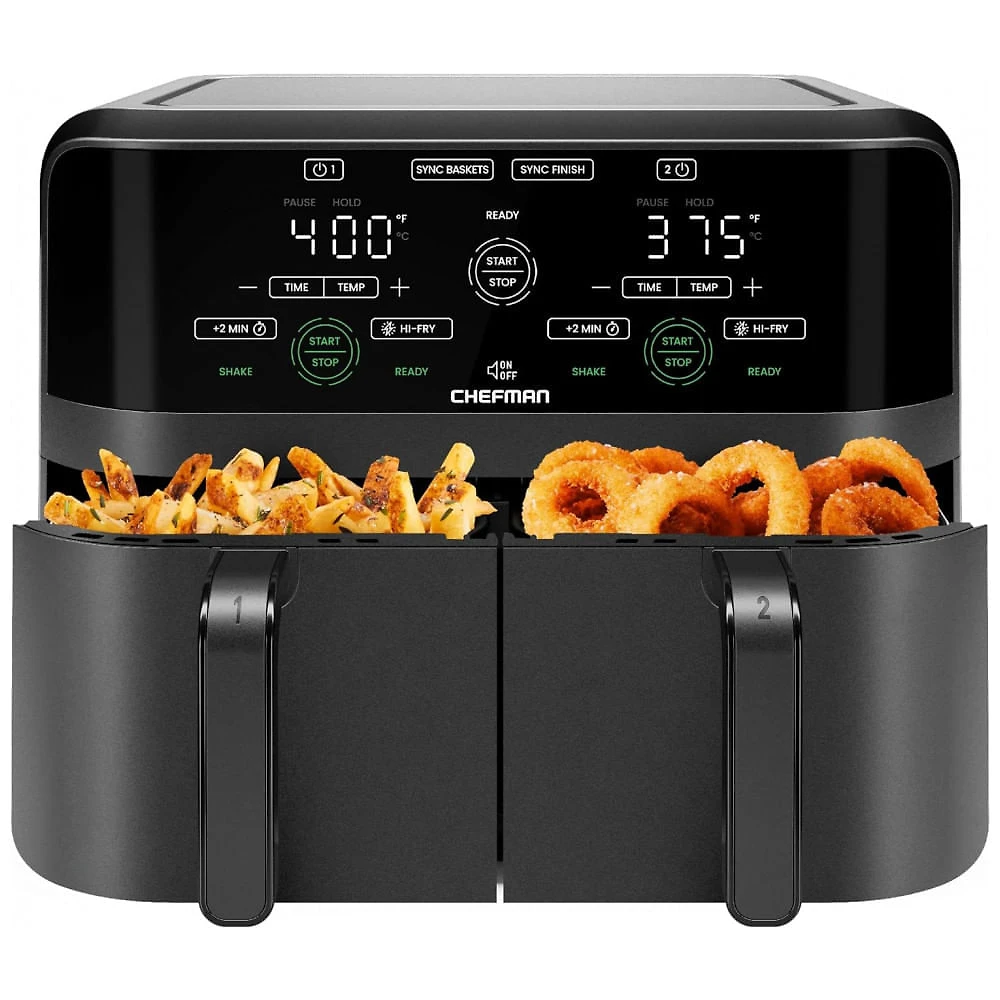 Fritadeira Elétrica Airfryer com 2 Cestos de 3L e Painel de Controle Digital, 110V 1700W, CHEFMAN, Preto