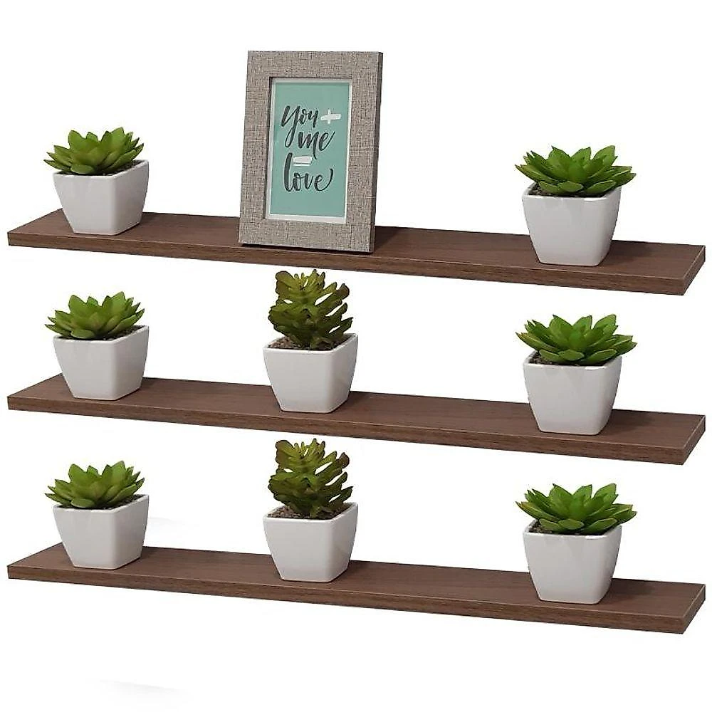 Prateleira Kit 3 60X10CM MDP Suporte Invisível Moderno Sala Marrom Mercado das Prateleiras