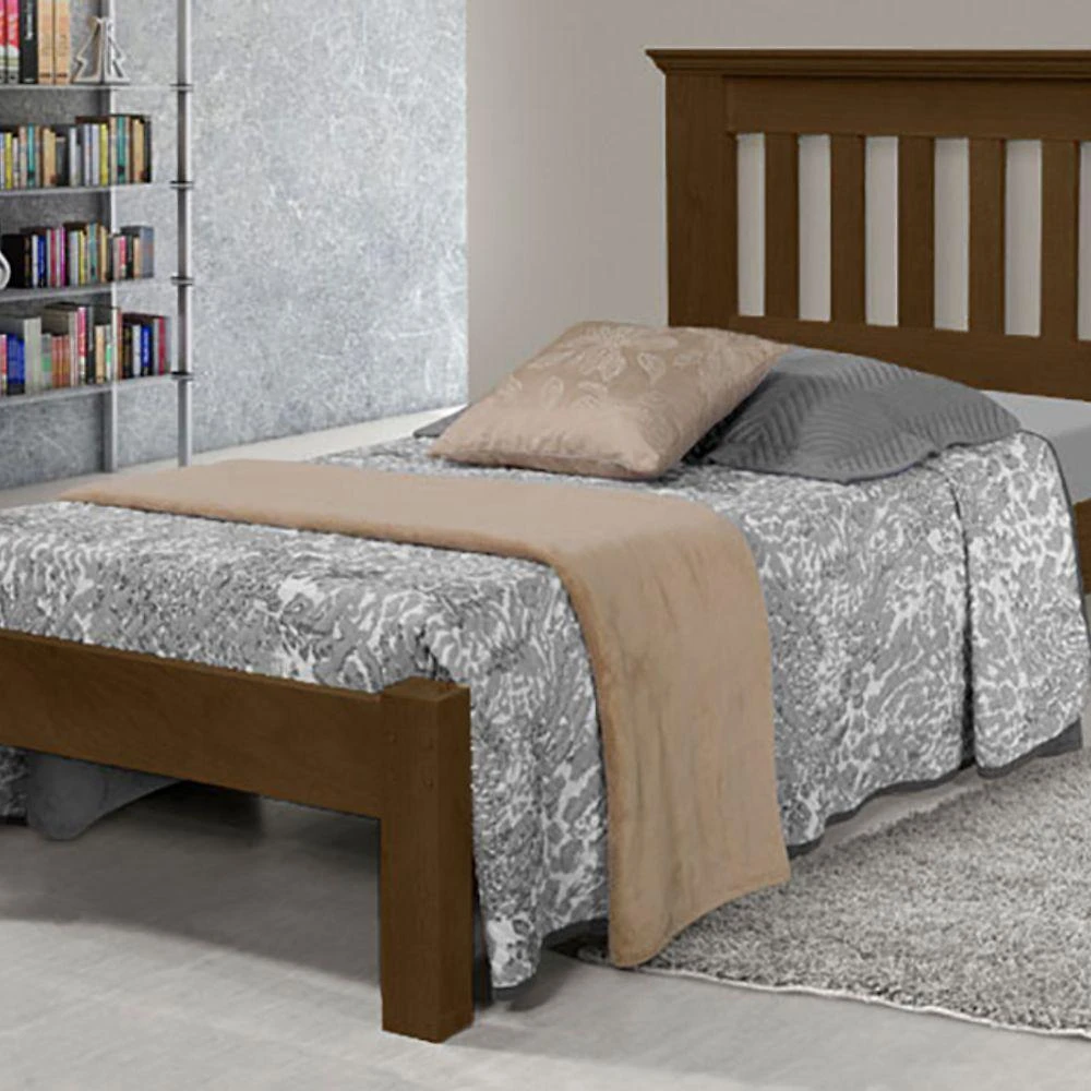 Cama de Solteiro Texas de Madeira Maciça Tauari Castanho