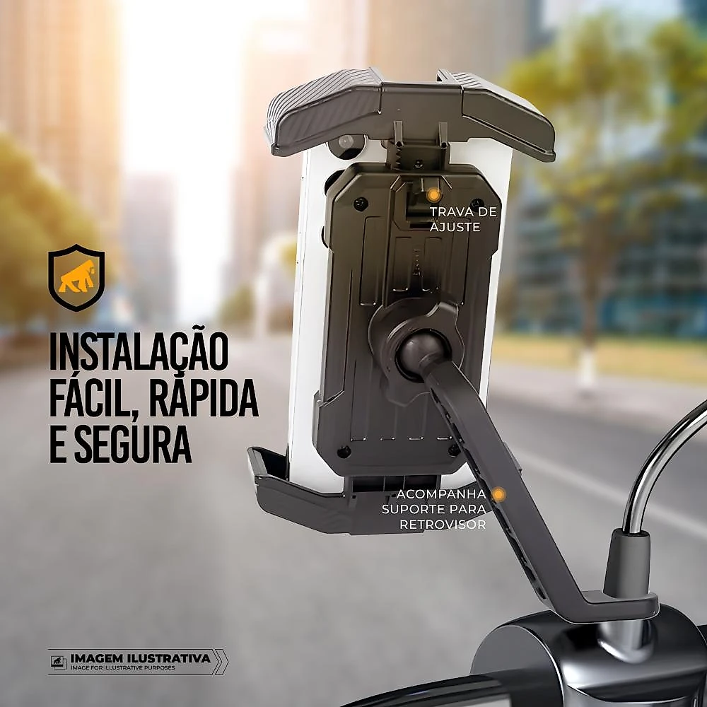 Suporte para Moto, Bicicleta, Bike - Ajuste 360°, Solar Cover, Compatível com Smartphones 4.7” a 7” - Survivor - Gshield
