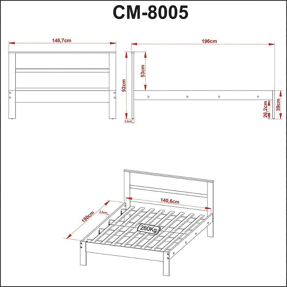 Cama de Casal com Cabeceira Espaçosa CM8005 Suporte de Até 260kg MDP Amêndoa com Branco Tecno Mobili