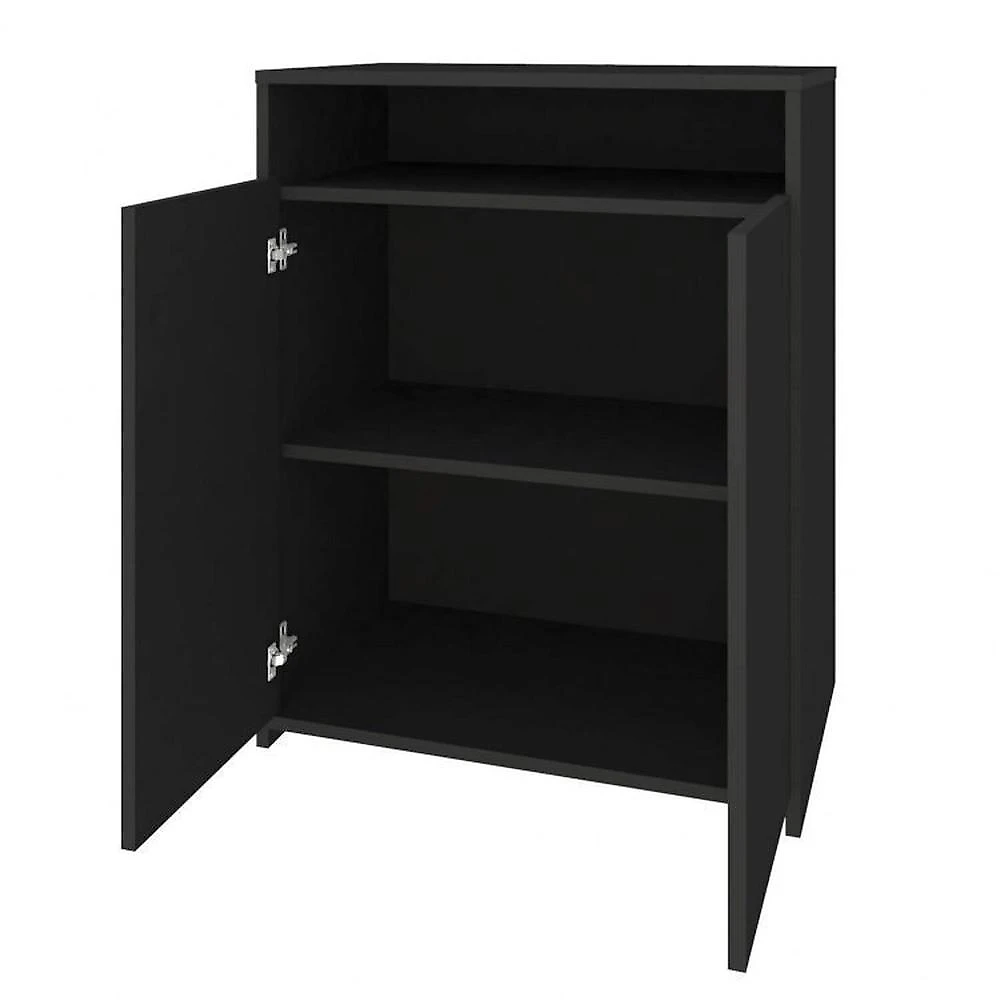 Kit 2 Peças com Mesa Redonda para Home Office ou Reuniões e Balcão Multiuso com Nicho Preto