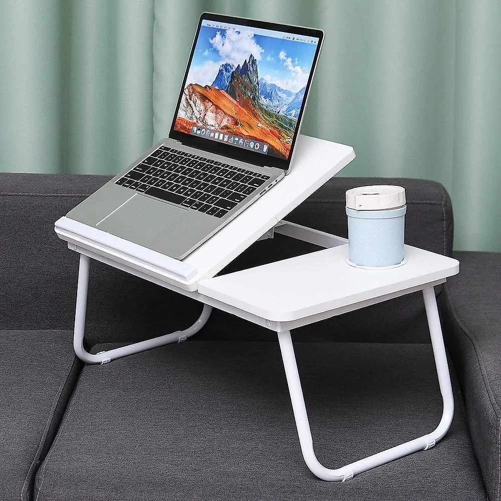 Suporte Para Notebook Mesa Dobrável Em Madeira Branca Com Altura Ajustável E Porta Copo – Conforto Para Cama E Sofá