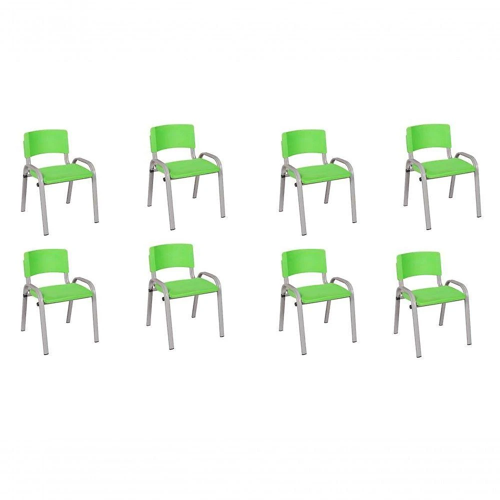 Kit 8 Cadeiras Infantil Iso, Escola, Base Cinza- Verde Claro