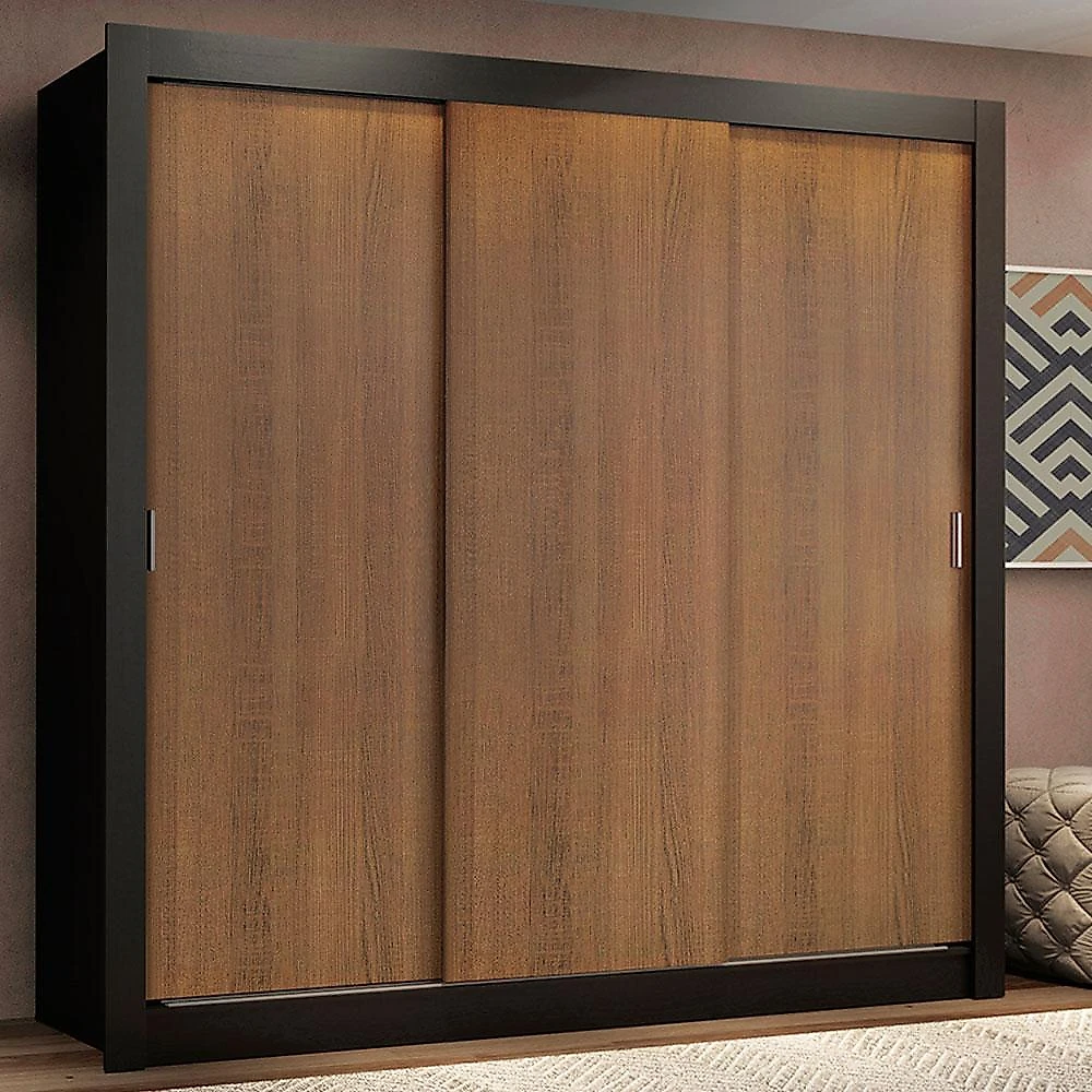 Guarda roupa casal madesa lyon plus 3 portas de correr 4 gavetas preto/rustic