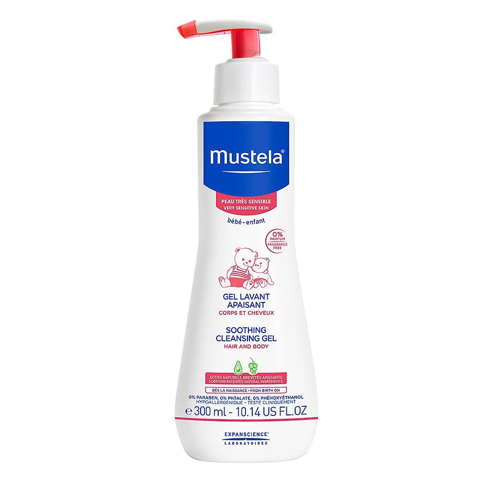 Gel Lavante Mustela Gel de Banho Calmante para Pele Muito Sensível Cabelo e Corpo 300ml