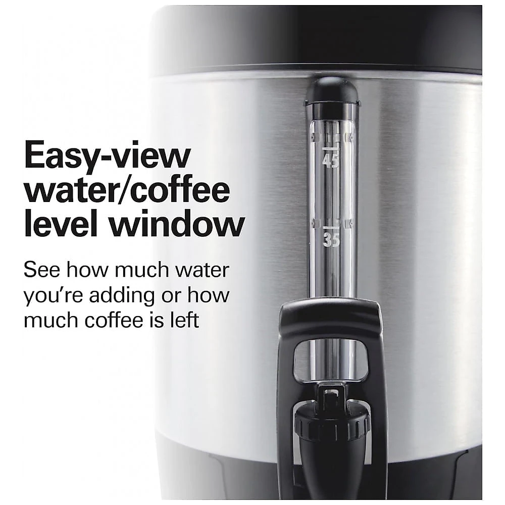 Urna de Café Hamilton Beach 45 Xícaras Aço Inox Rápido Preparo e Distribuidor de Bebidas Quentes 110V