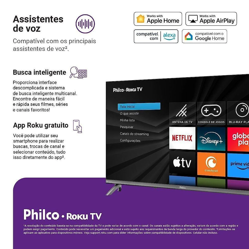 Smart TV Philco P32CRB 32" HD DLED Cinza Roku TV Dolby Audio HDR10 Bivolt