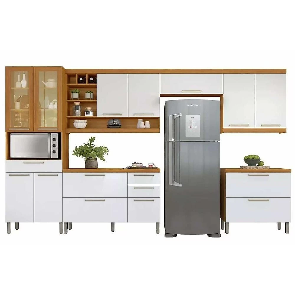 Kit Cozinha Modulada 6 Peças Burguesa Premium 3aéreo+2balcões+ 1 Paneleiro C6p55 Freijó Grafite