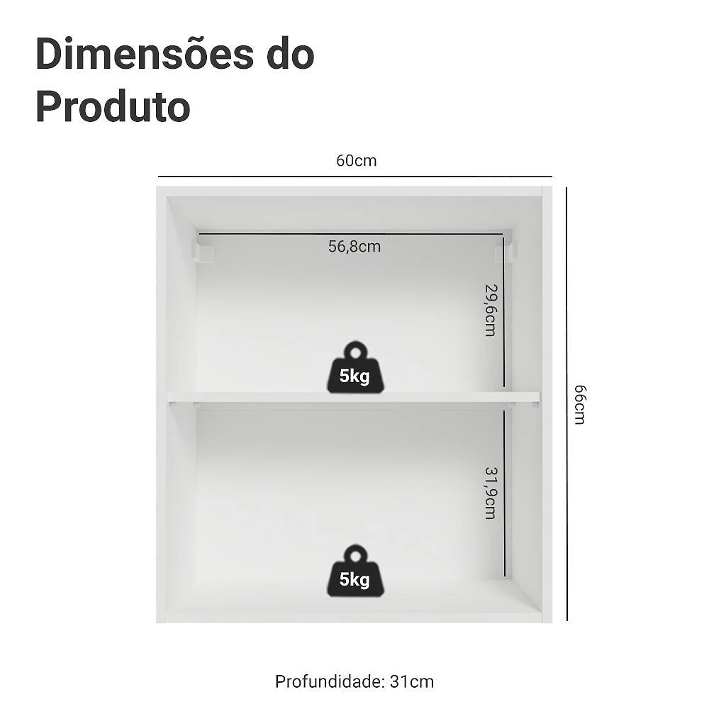 Armário aéreo para quarto 60 cm 1 porta branco neo madesa
