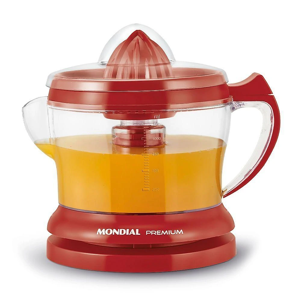 Espremedor de frutas elétrico premium e-23 1,25l vermelho mondial 110v