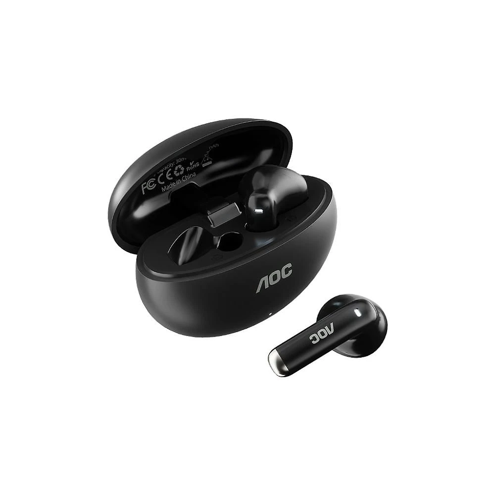 Fone de Ouvido Bluetooth 6.0 Earbuds TWS Sem Fio com Estojo Carregador, Preto AOC
