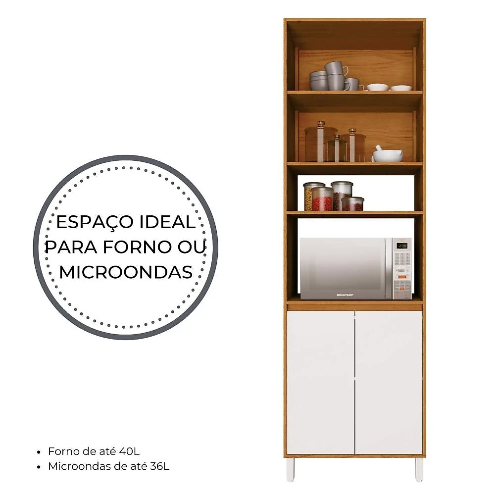 Torre Quente 70cm 4 Portas Cozinha Milão Freijó Rocks / Branco Ártico