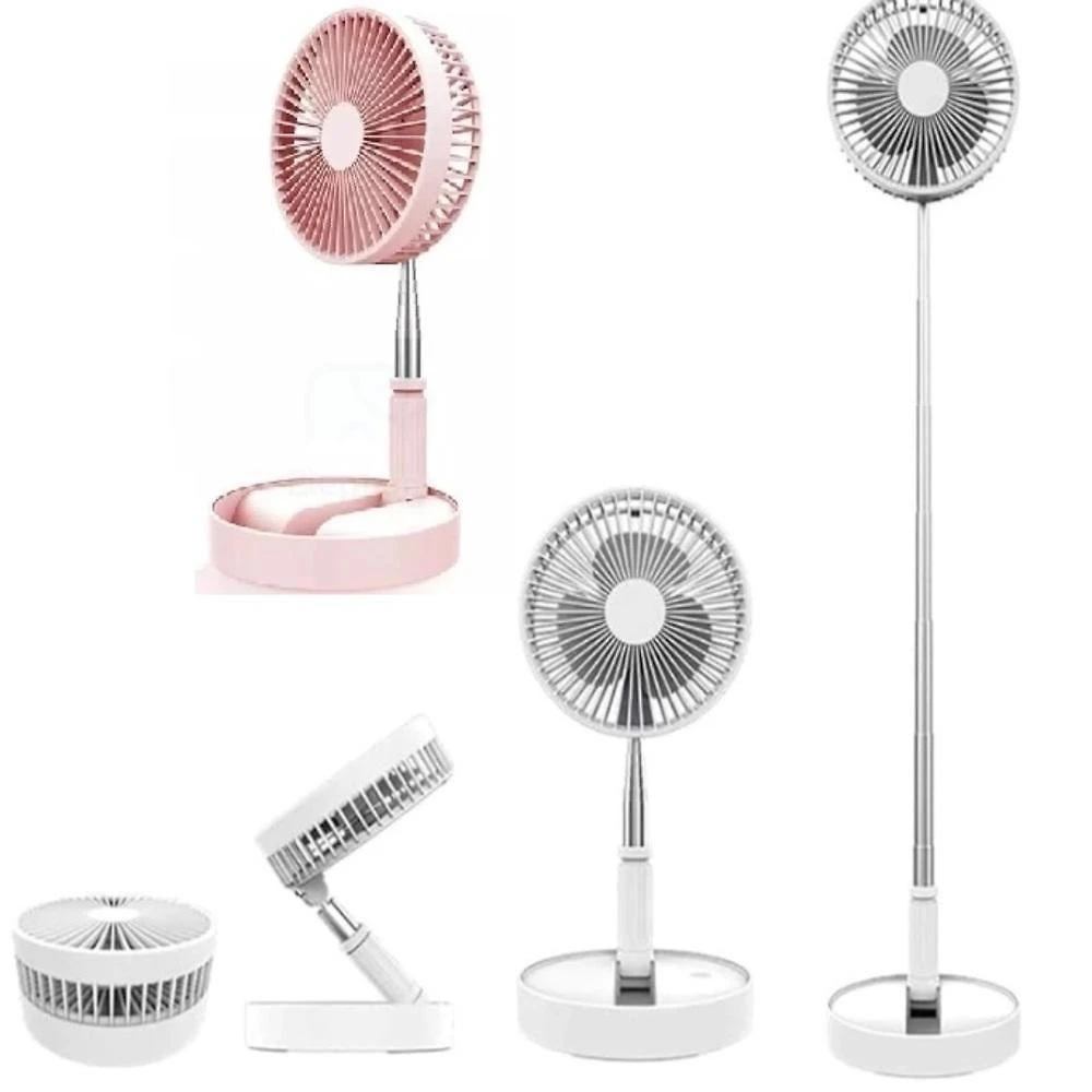 Ventilador Portátil sem Fio de Coluna 20cm 3 Pás 3 Velocidades Branco Silencioso Retrátil Dobrável