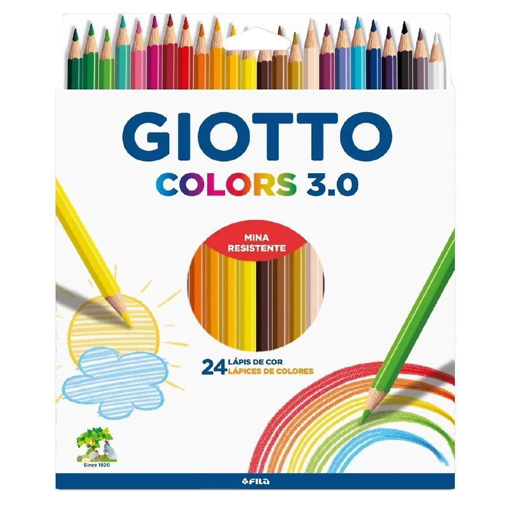 Lápis de Cor Giotto Colors 3.0 com 24 Cores Intensas e Vibrantes para Uso Escolar e Artístico