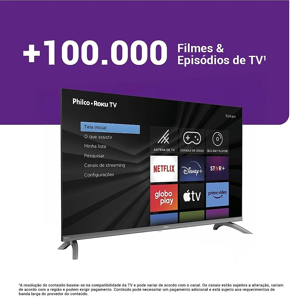 Smart tv 32” philco led hd p32cra roku tv hdr dolby audio wi-fi dual band hdmi usb