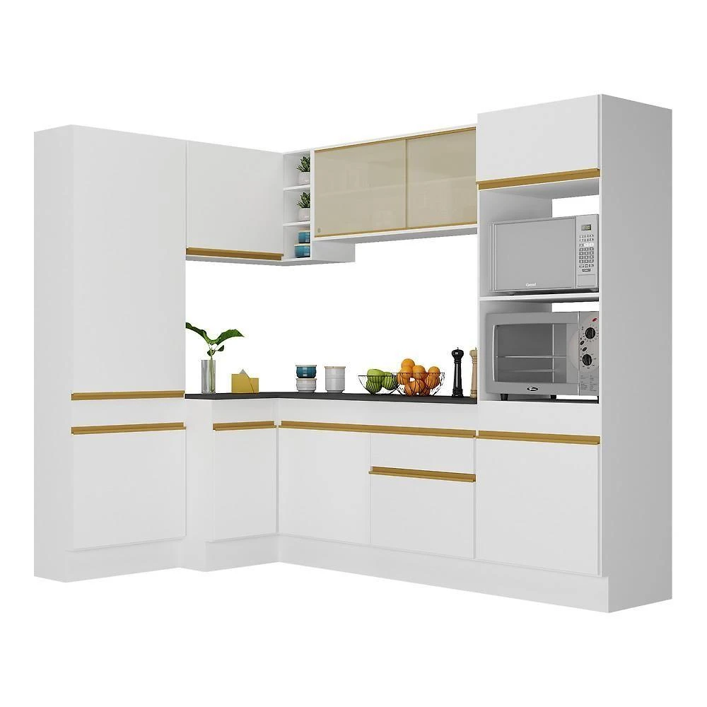 Armário De Cozinha Completa De Canto V2085 Branco Dourado