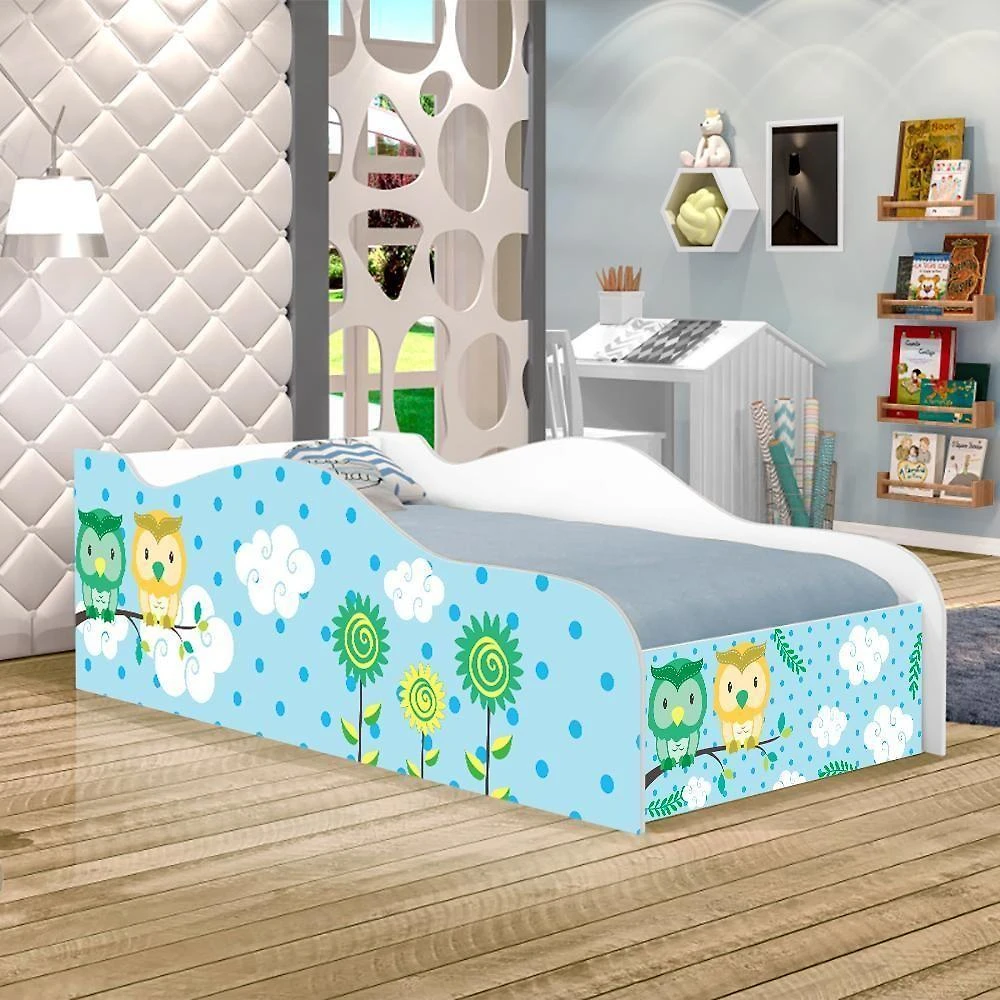 Cama Carro Fun Adesivada Corujinhas Solteiro