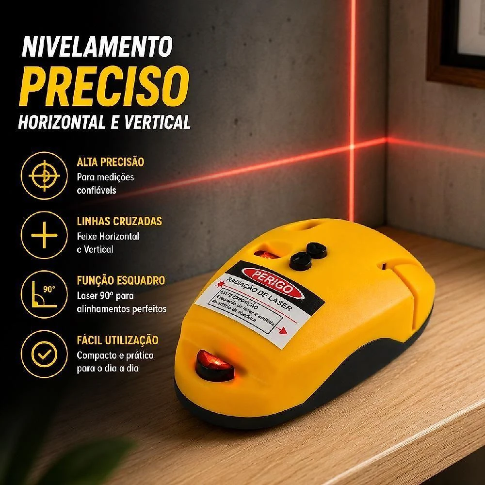 Nivel a Laser Horizontal e Vertical 9RZ com Esquadro Bolha Dupla EDA Profissional Yeet