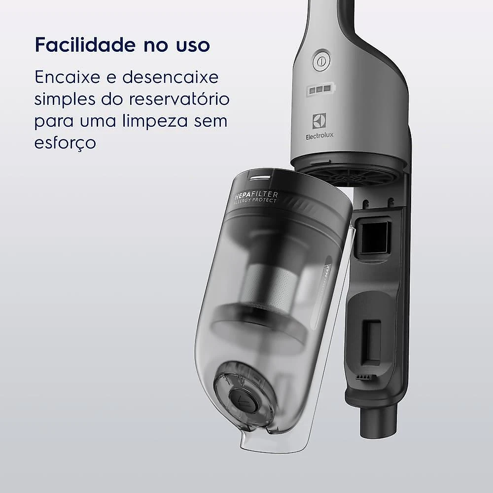 Aspirador de pó vertical sem fio electrolux cyclonic power erg018 90w 2em1 cinza