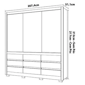 Guarda-Roupa Bartira Arezzo com 3 Portas e 9 Gavetas Externas - 207,4cm de largura Avelã/Capuccino