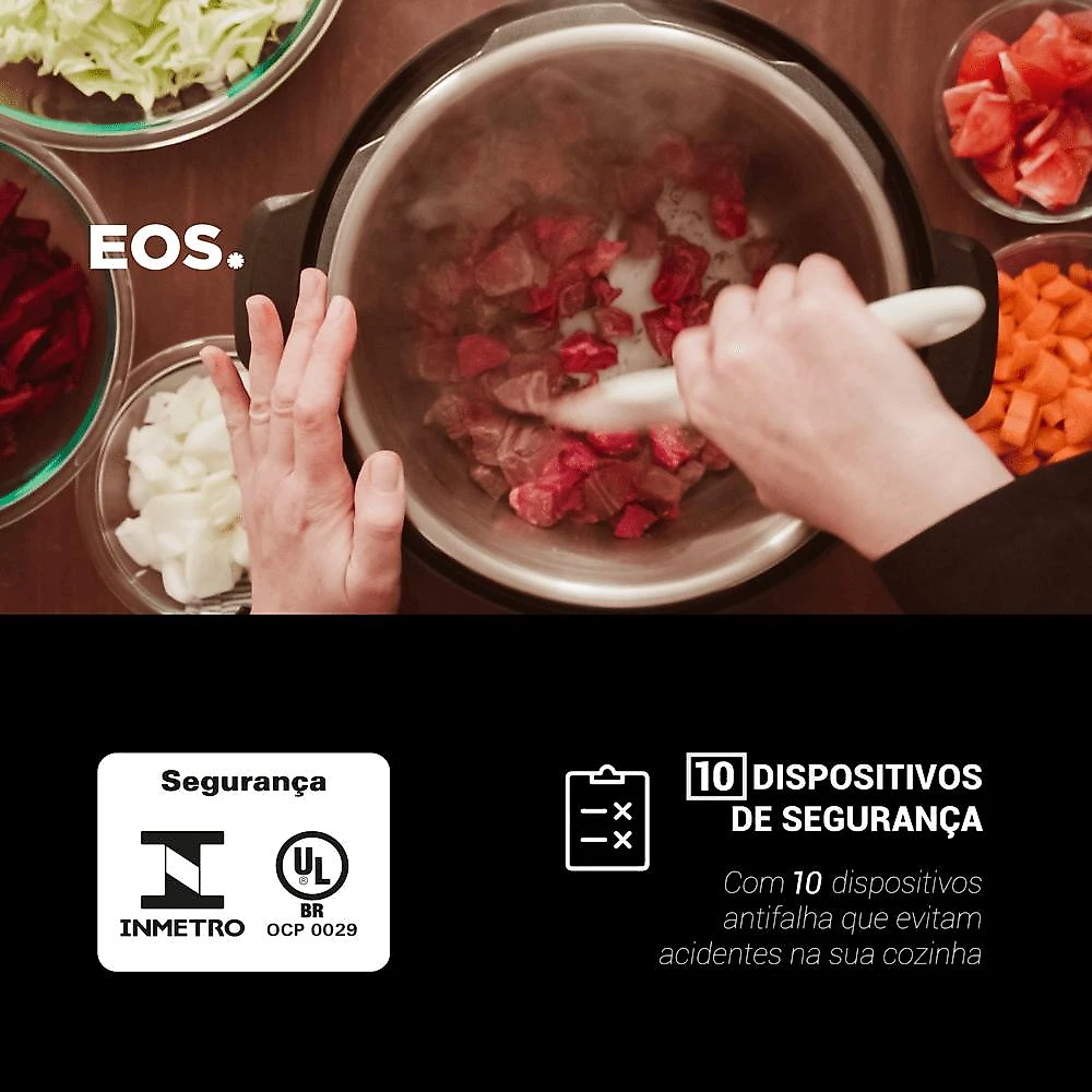 Panela de Pressão Elétrica EOS Multicooker Digital 6L Titanium EPP60DT 220V Panela de Pressão Elétrica EOS 6L Digital Inox Titanium 220V